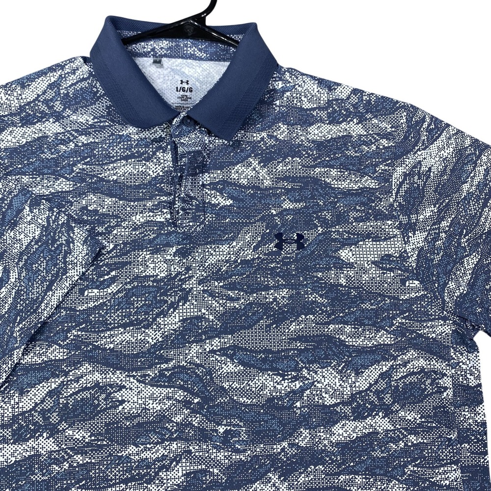 Under Armour Polo Shirt Men L Gray Abstract Camo Short Sleeve Loose Iso Chill